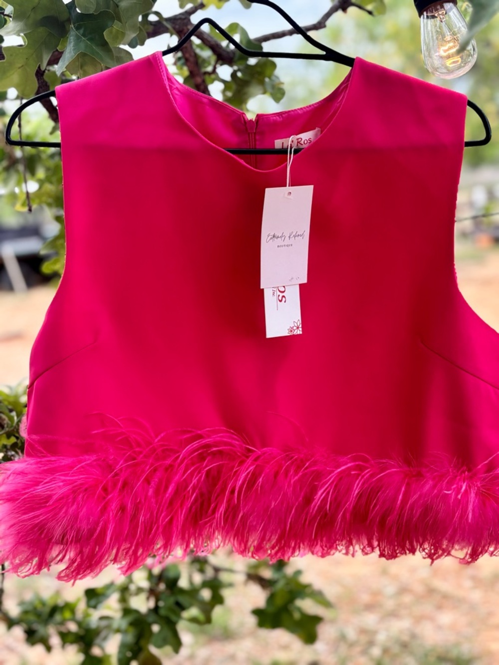 Hot Pink Crop Feather Hem Brand New with Tags